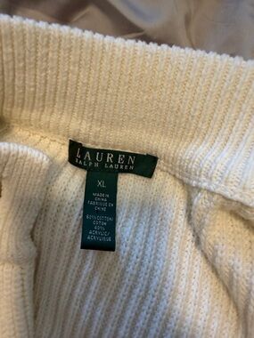 Lauren Ralph Lauren Cream Ribbed Cotton-Blend Crew Sweater